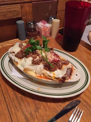 Lasagna. Very meaty and pretty, too. Huge!