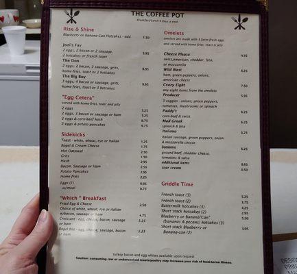 Breakfast menu as of February 2019.