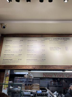 Sandwich menu