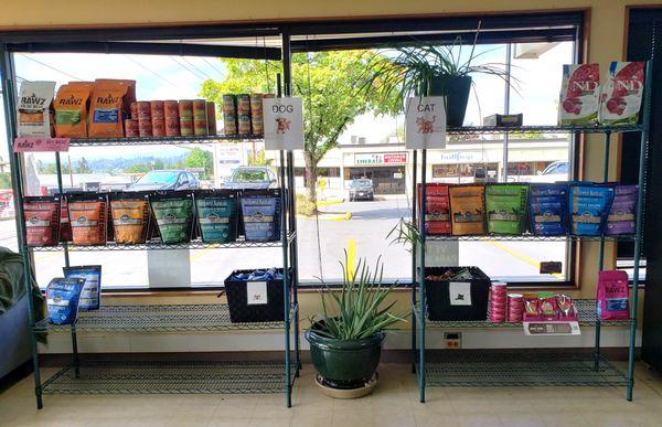 Freeze-dried raw and canned food in our retail section.