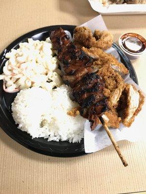 2 item combo with chicken katsu and BBQ pork kebab.