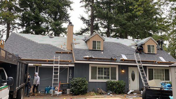 Malarkey roofing installation in progress 
Color Midnight black