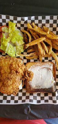 Chicken breast sandwich with grilled Butter Texas toast with Home style French fries.