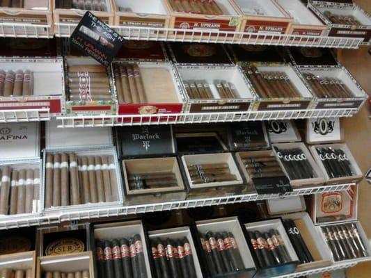 Well-stocked humidor at Tobacco Plus. Cigars and bundled cigars near Greenville SC