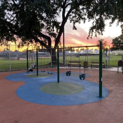 Playground for little kids is way behind the tennis courts & girls' softball field at Independence Park, Downey, CA 12/15/21