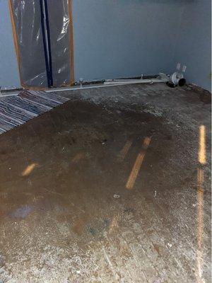 Water damage that ruined floors and walls