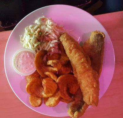 Delicious Whiting fish with xtr3me fries and homemade coleslaw