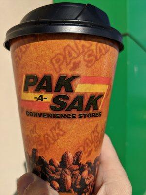 Coffee to go, from the Pak-A-Sak in Pampa