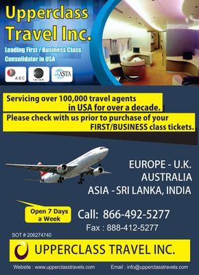 Let us take care of all of your Business Class & First Class Airfare needs