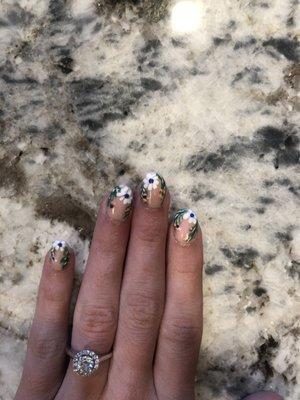 Dip nails with spring floral design