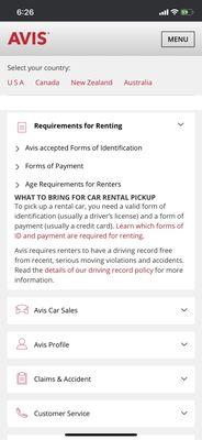 Avis policy from website