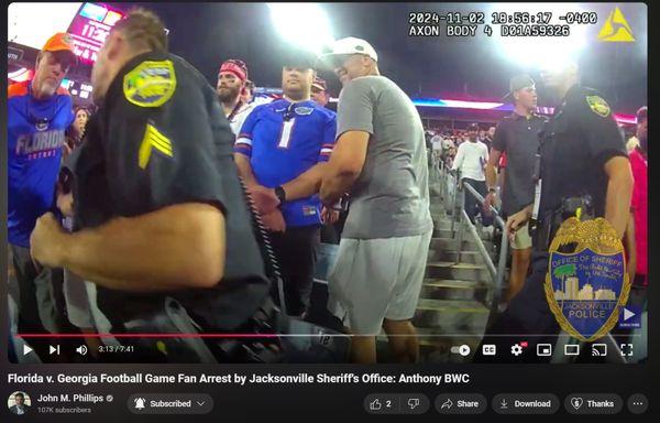 This is the violent oath breaking JSO officer coming downstairs to attack a football fan violently with no warning and escalate!