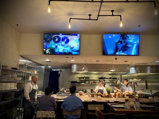 View of open kitchen from our table