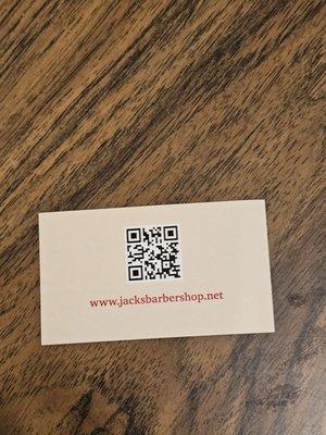 The Business Card of Jack's Men's Fine Grooming. Back side.