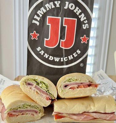 We always appreciate simplicity @ #JimmyJohn's. Giant Pepe cut into 4's.