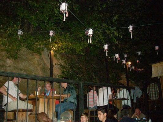 Back deck area with lanterns.