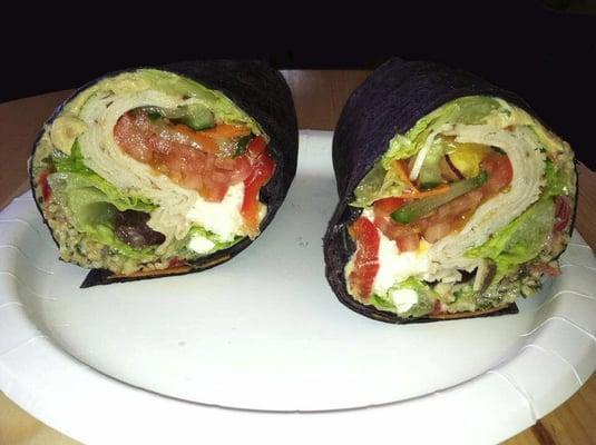 Turkey Mediterranean on a black bean wrap @ Java Jungle