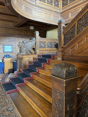 Front room stairway that leads to the brewery on the second floor.