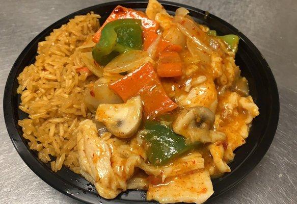 Curry chicken with fried rice