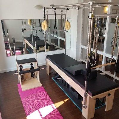 Pilates Cadillac, Chair and Ladder Barrel available for Private class.  This combination provides a tailored workout to achieve your goals.