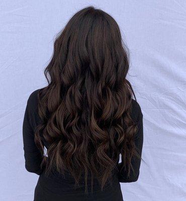 Gorgeous Dimensional brunette and 2 rows of natural beaded row extensions by Tiffany