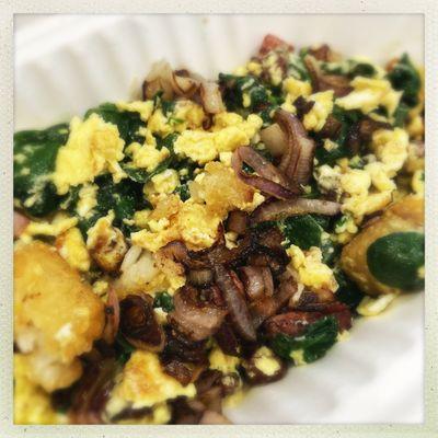 Ham, egg, and spinach breakfast scramble.