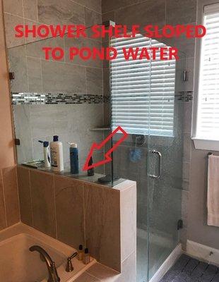 Shower shelf ponds water