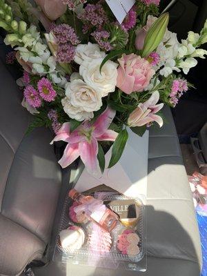 "Roses blush vase arrangement" from Mother's Day menu