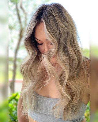 Rooted blonde balayage