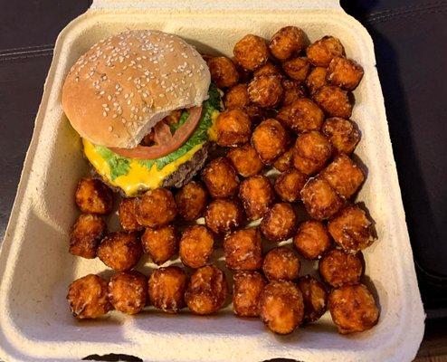 Avenue Burger with sweet potato tots