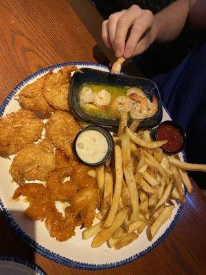 Ultimate Endless Shrimp - Garlic Shrimp Scampi, Parrot Isle Jumbo Coconut Shrimp, Crispy Dragon Shrimp, and Sea-Salted Fries.