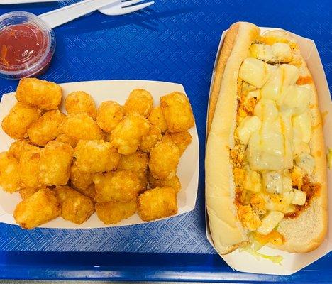 Grilled Buffalo Chicken Sub and Tater Tots