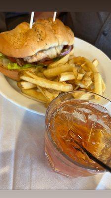 Club sandwich and fries