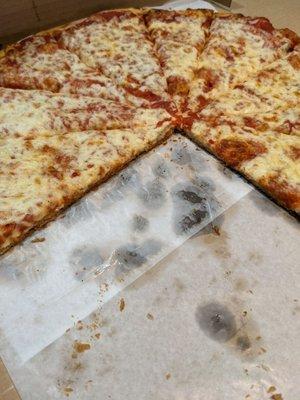 Wax lined box & inside view of hand tossed pizza