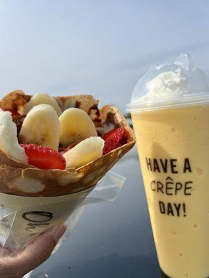 Strawberry banana crepe and mango slush