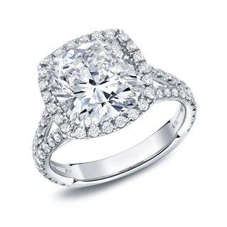 Engagement Ring with split halo and diamond accents on the shank