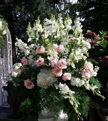 Rustic Pink basket arrangement, all sided.