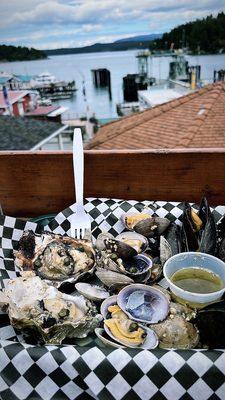 Mussels, oysters, clams, sampler plate