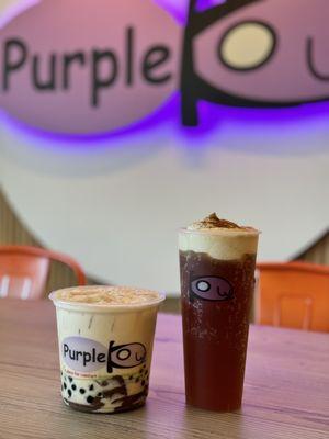 purple kow iced milk pumpkin spice and black tea w pumpkin spice crema!!