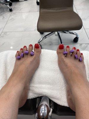 Pedicure done. Great cleanup and polishing. Had no pedicure in a month prior to this