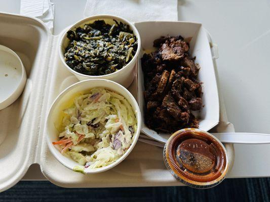 The brisket with slaw and greens.