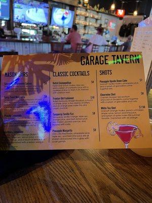 One of the drinks menu