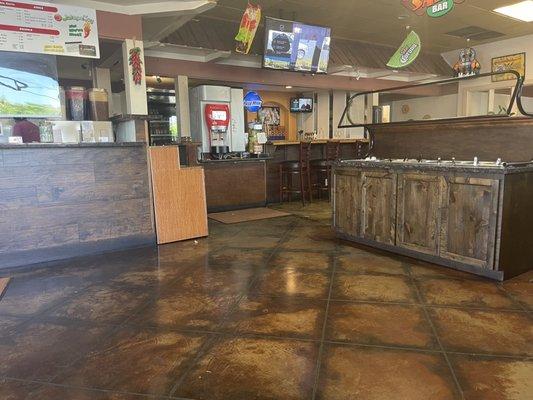 Front counter to left, Craft Beer at middle bar and Salsa Bar to the right.