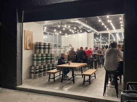 Friday night at Tradewater Brewing with garage door open