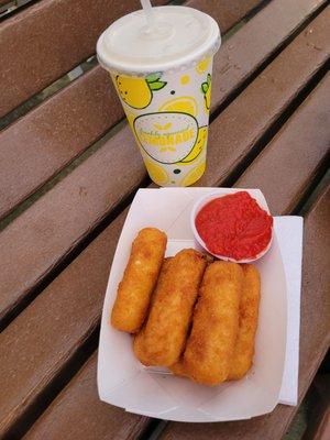 Mozzarella sticks and lemonade