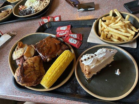 Ribs platter , fries , key lime pie