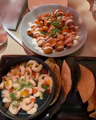 Baja ceviche and Buffalo cauliflower