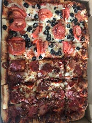 Tomato, Onions, Black Olives and Meat Monster