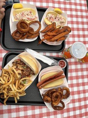 Lobster rolls, grilled chicken sandwich, hotdog combo