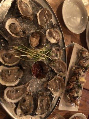 Raw and fried oysters